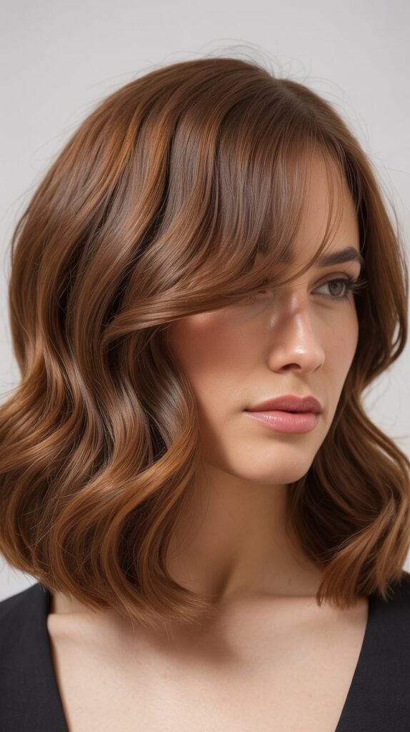 Soft Wave Lob with Swoopy Bangs