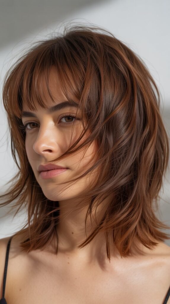Medium Textured Lob With Choppy Micro Bangs