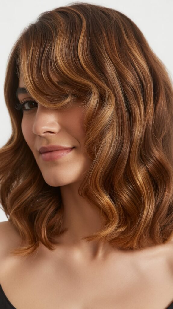 Wavy Lob with Side-Swept Bangs