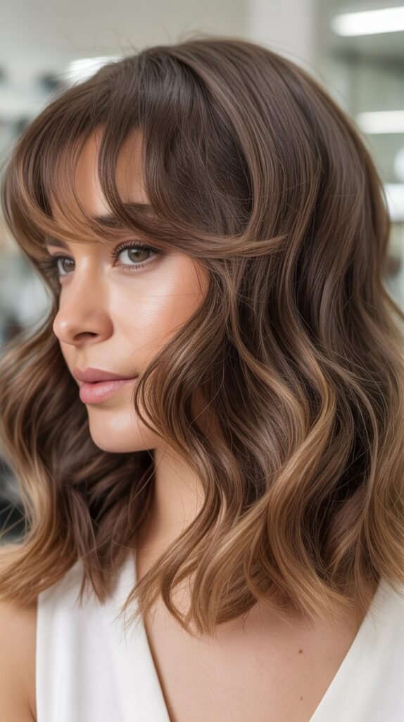 Wavy Lob with Feathered Bangs