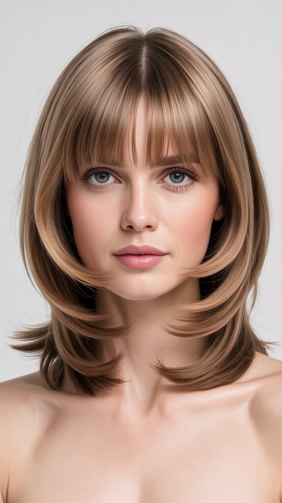 Rounded Layers with Center-Parted Curtain Bangs