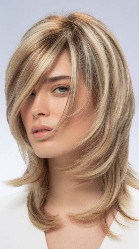  Asymmetrical Layers with Angled Bangs