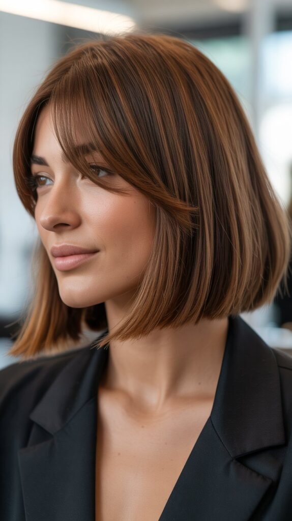 Angled Lob with Curtain Bangs