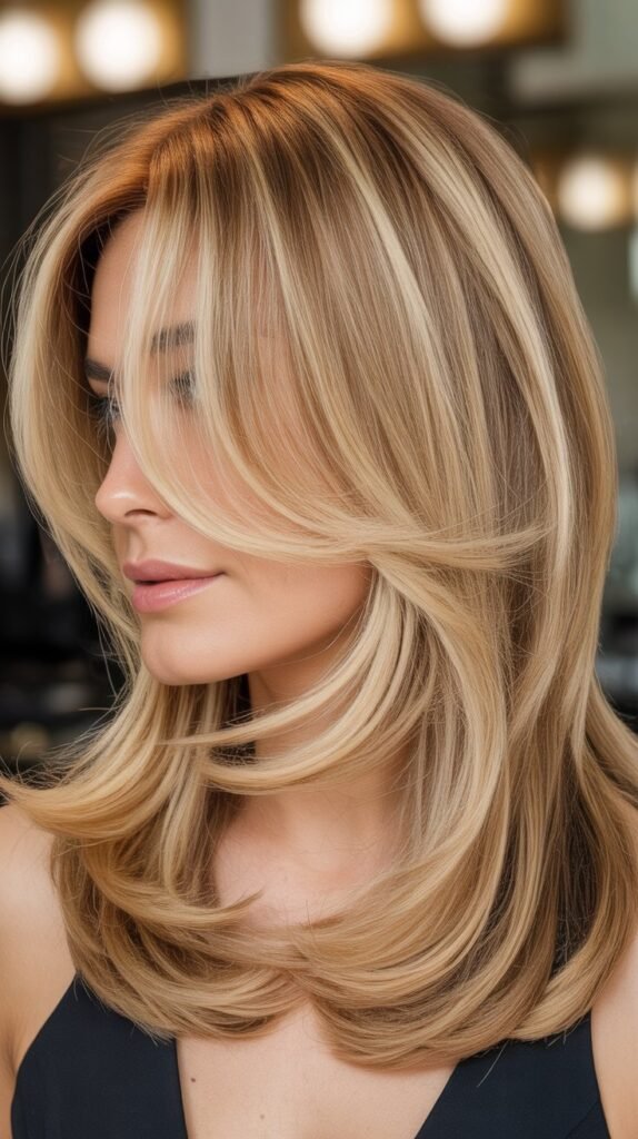  Curtain Bangs with Golden Blonde Layers