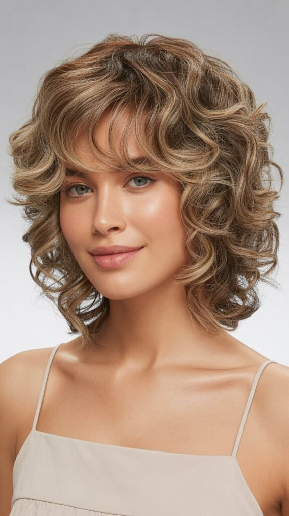 Medium Curly Shag With Textured Bangs