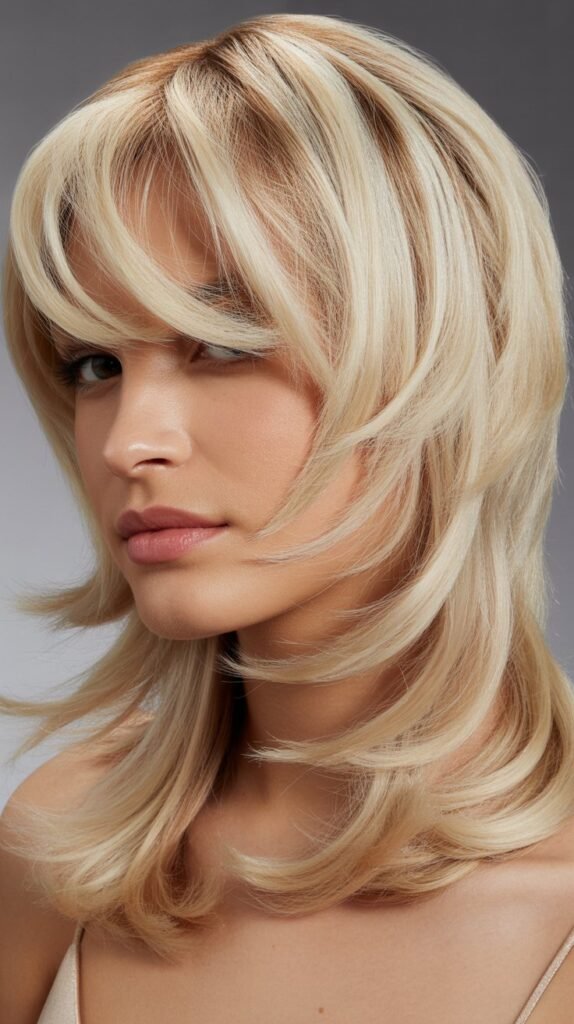 Arched Bangs with Ice Cream Blonde Disconnected Layers