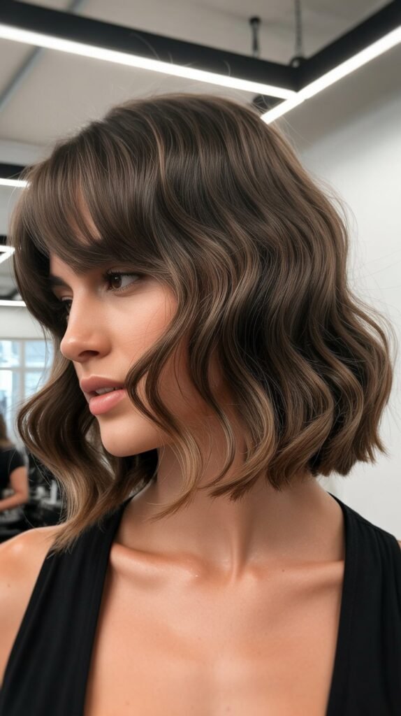 Wavy Bob with Side-Parted Bangs