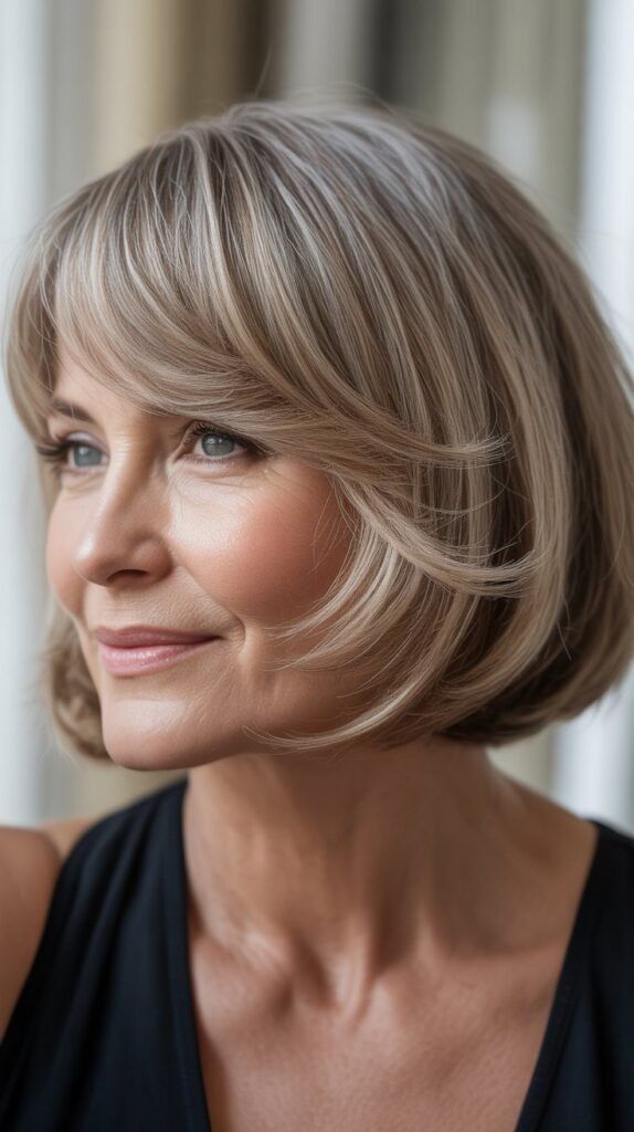 Tapered Bob with Wispy Side-Swept Bangs