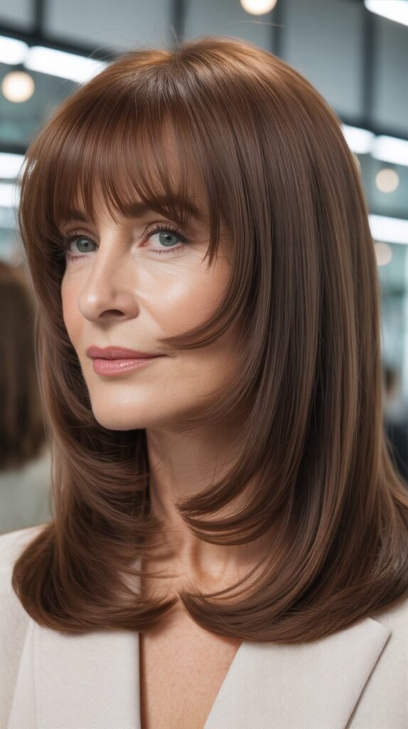 Long Wispy Bangs with Straight Sleek Hair