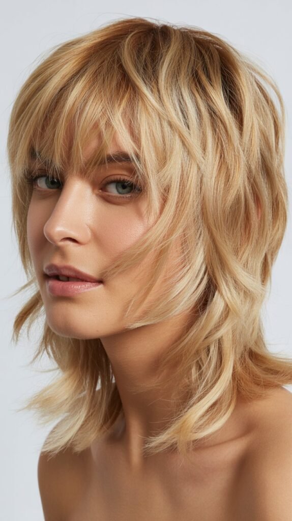 Shoulder-Length Shag with Shaggy Bangs