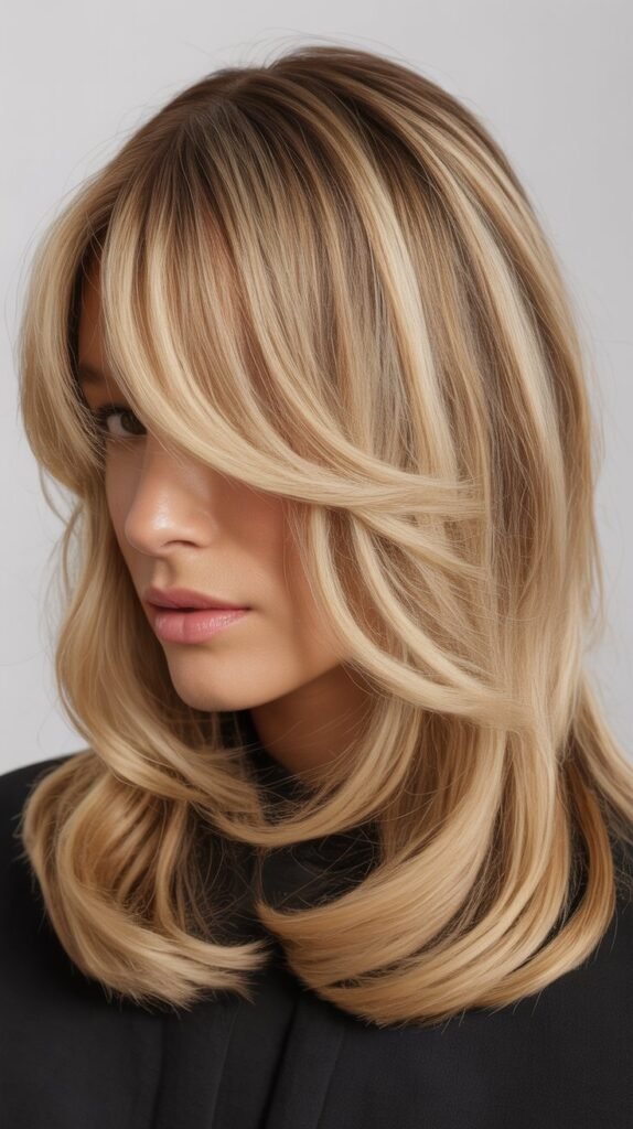 Long Bangs with Sandy Blonde Balayage