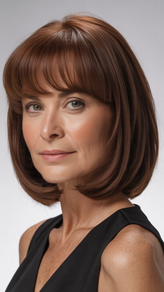 Rounded Bangs with Blunt Midi Cut