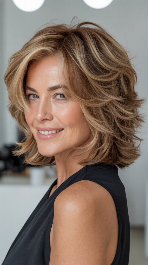 Tousled Shaggy Lob with Highlights