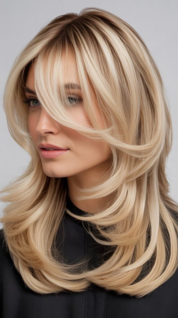 Opal Blonde Dimensional Layers with Curtain Bangs