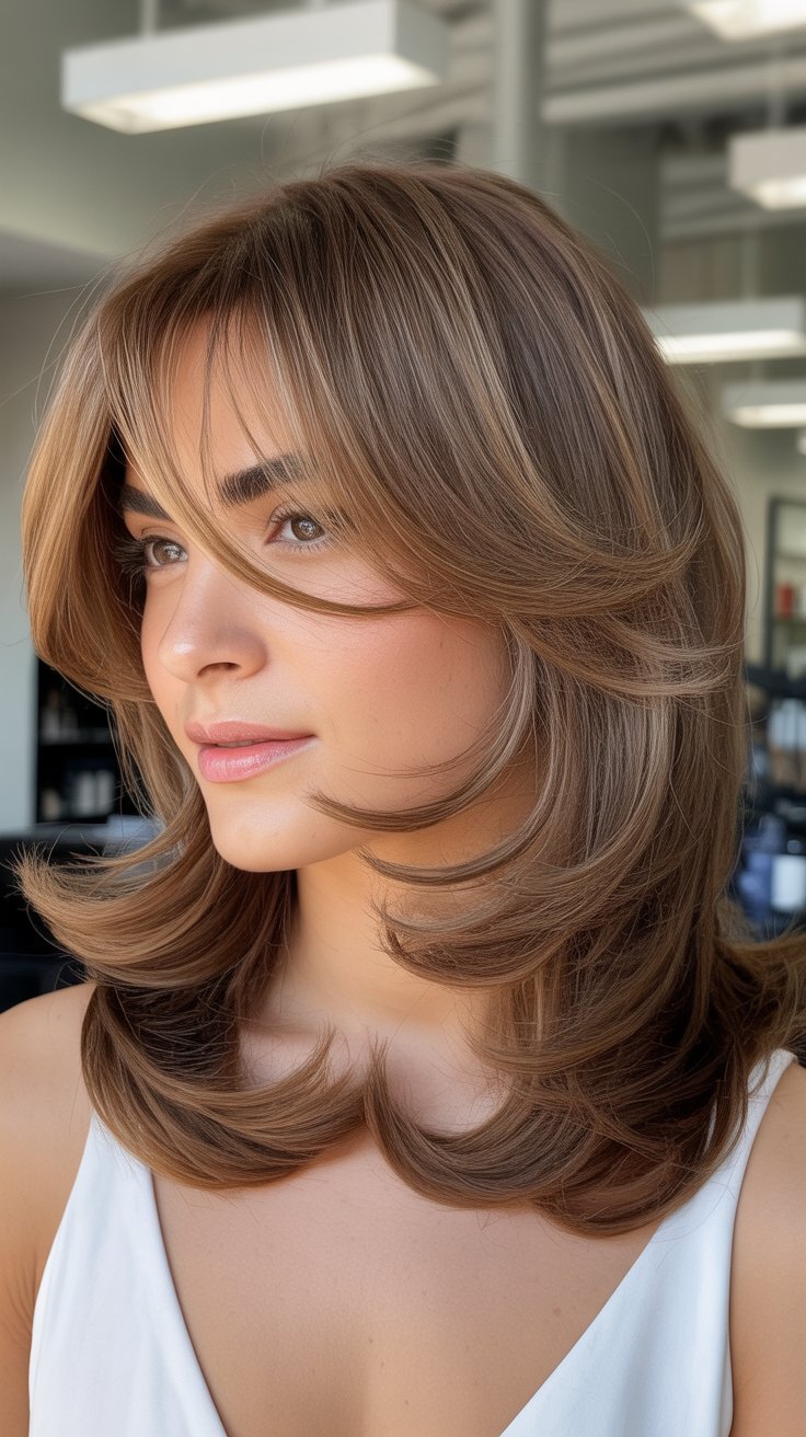 22 Best Medium-Length Layered Haircuts with Side Bangs for Instant Volume
