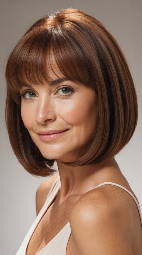 Full Straight-Across Bangs with Chin-Length Bob