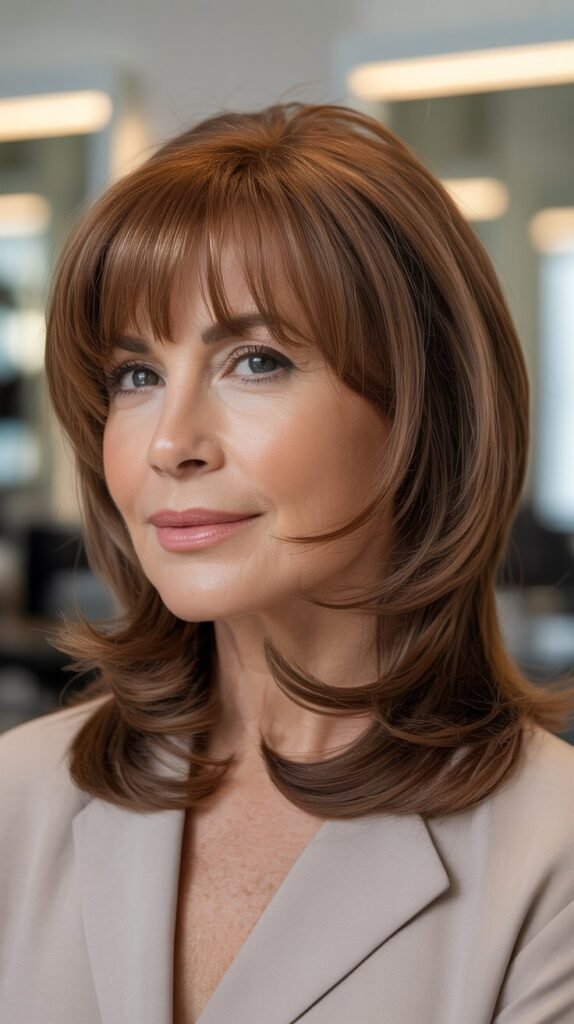 Rounded Bangs with Soft Layered Ends