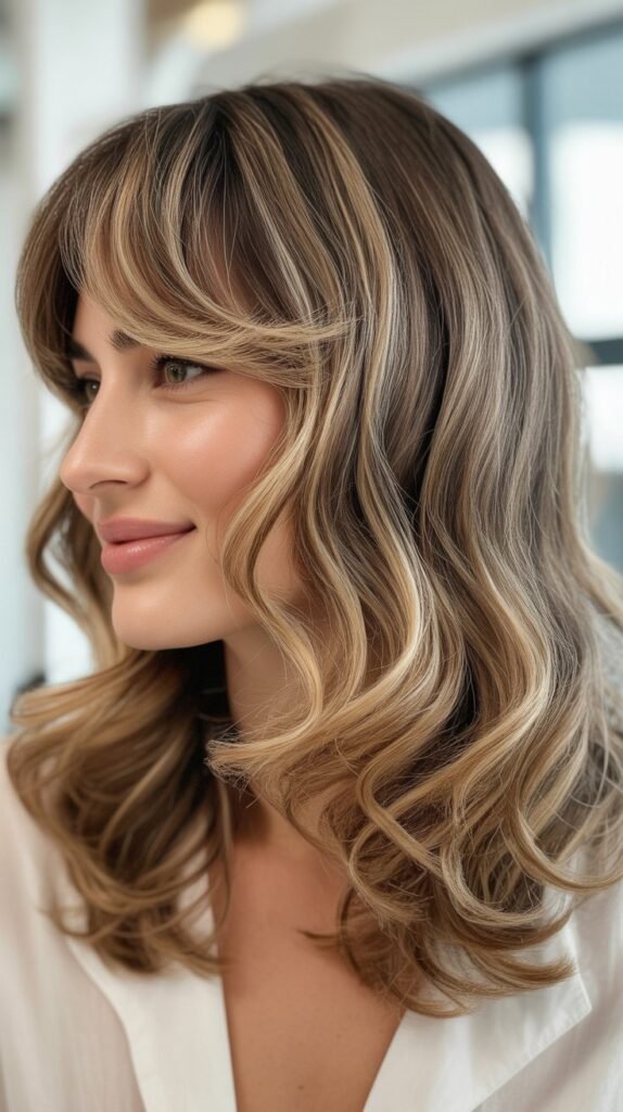 Layered Curtain Bangs With Dimensional Waves