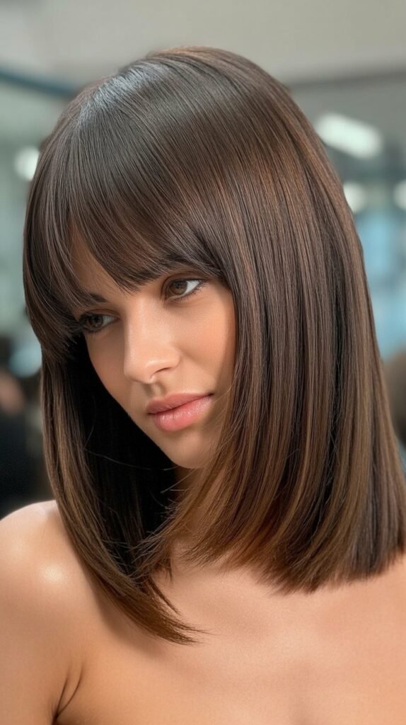 Straight Lob with Diagonal Bangs