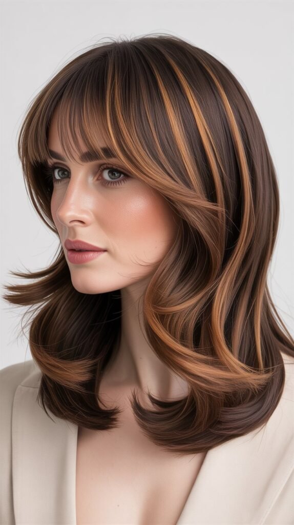 Curtain Bangs with Lowlights