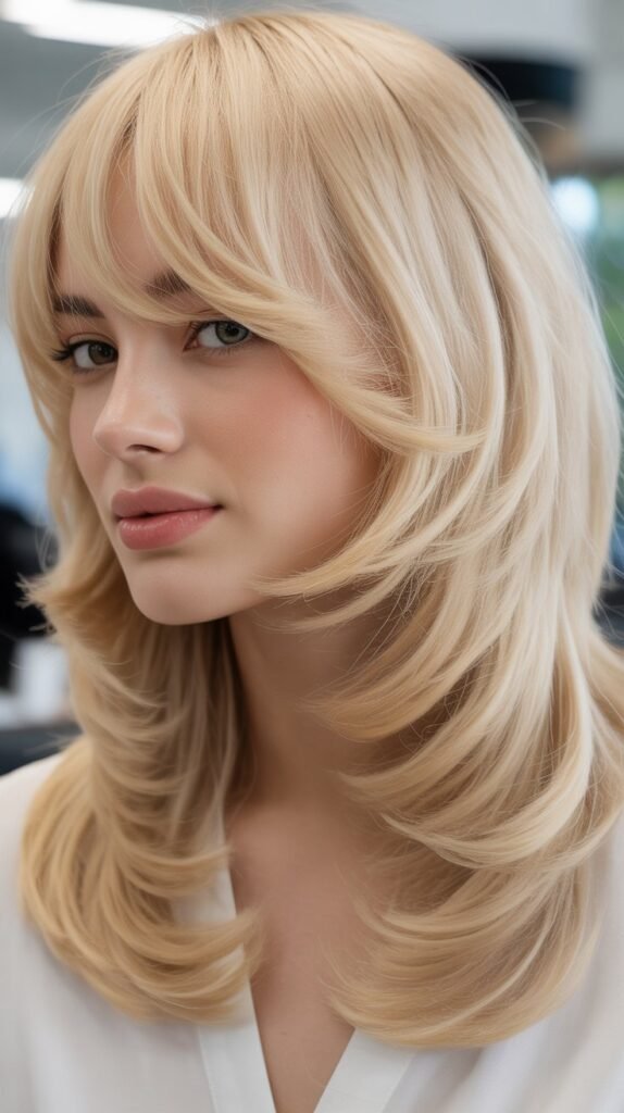 Korean-Style Bangs with Cream Blonde Layered Cut