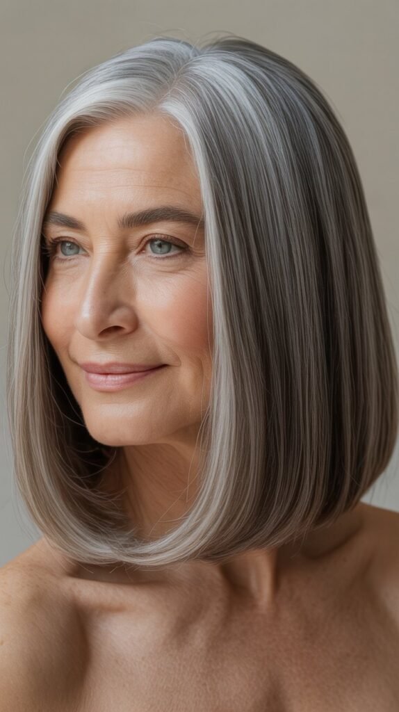 Sleek Straight Lob with Middle Part