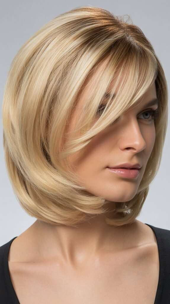 Medium Blonde Choppy Bob with Side Fringe