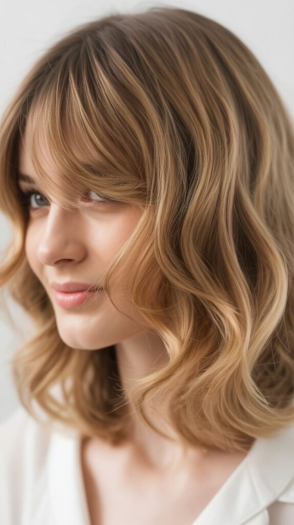 Wavy Lob With Wispy Curtain Bangs