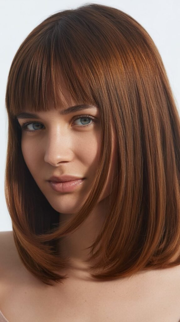 Medium Straight Hair With Eyebrow-Grazing Bangs