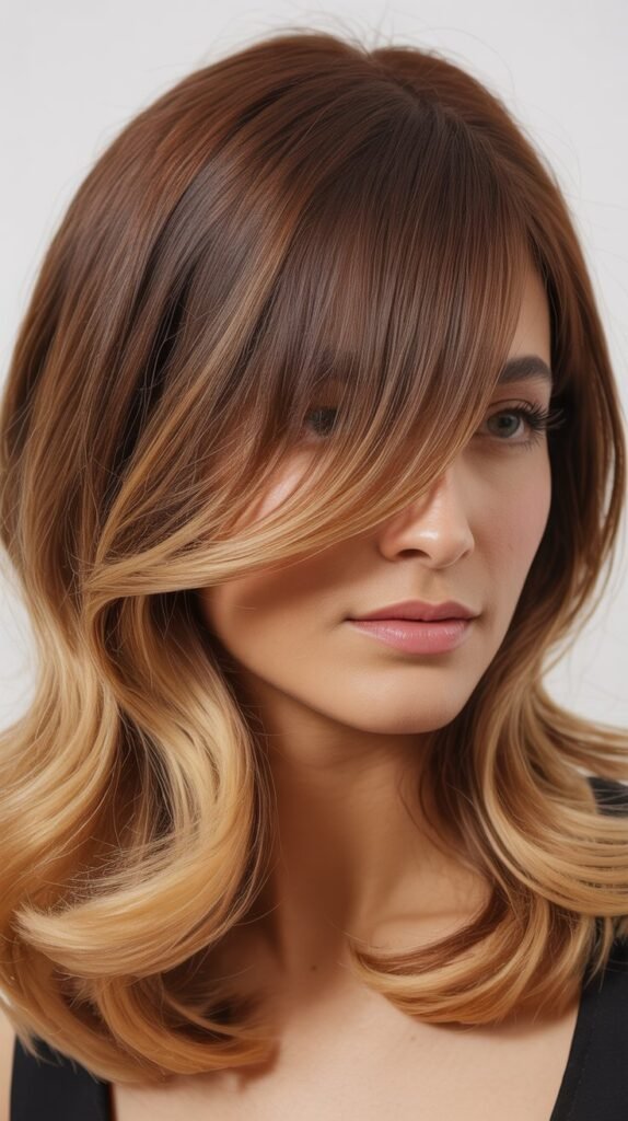 Medium Hair With Side-Swept Bangs And Ombre