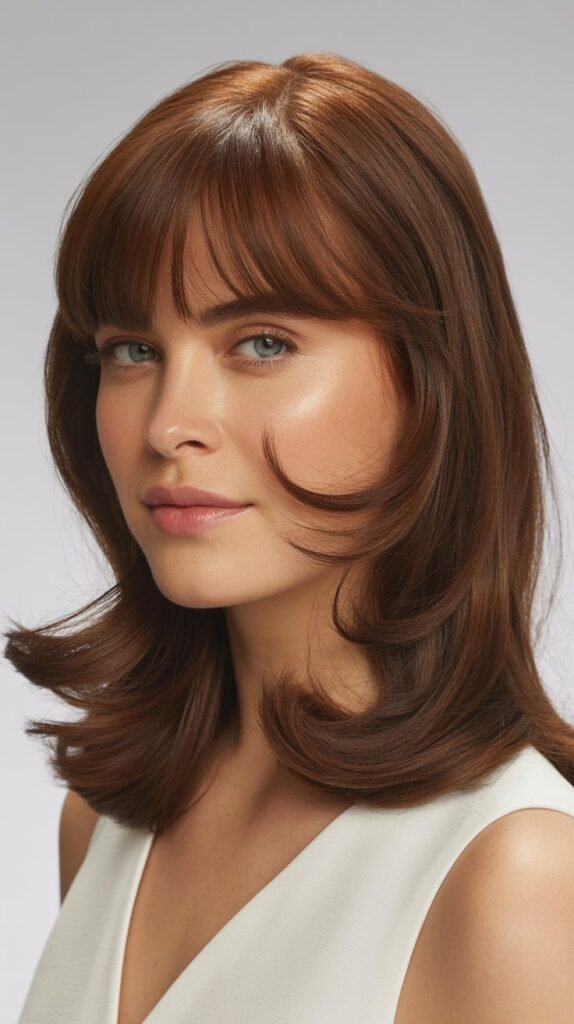 Classic Curtain Bangs with Face-Framing Layers