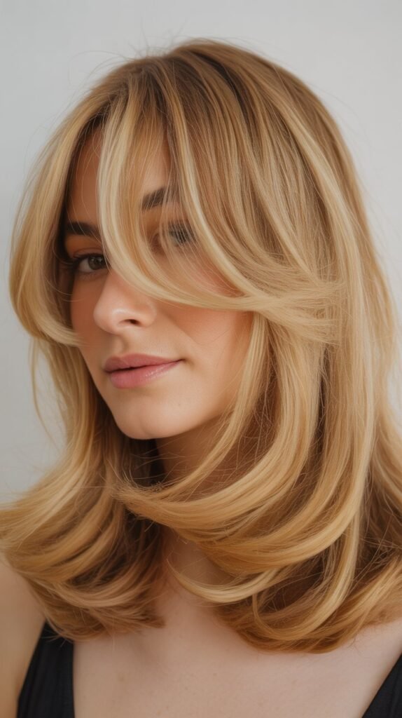 Golden Blonde with Soft Curtain Fringe