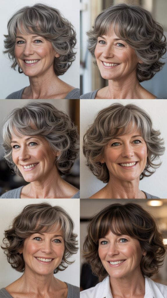 41 Modern Sassy Medium-Length Hairstyles for Older Women to Try Now 31 Messy Wavy Bob with Fringe