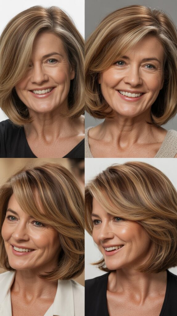 41 Modern Sassy Medium-Length Hairstyles for Older Women to Try Now 27 Soft Shoulder Bob with Babylights and Lowlights