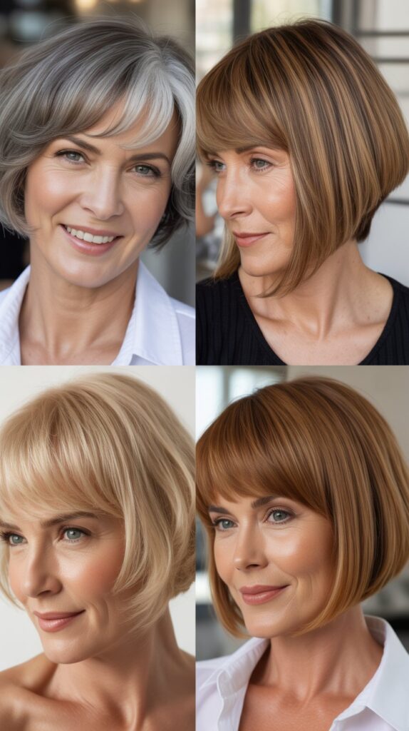 34 Short Bob Hairstyles with Bangs for Women Over 50 That Soften Features 7 Asymmetrical Bob with Angular Bangs