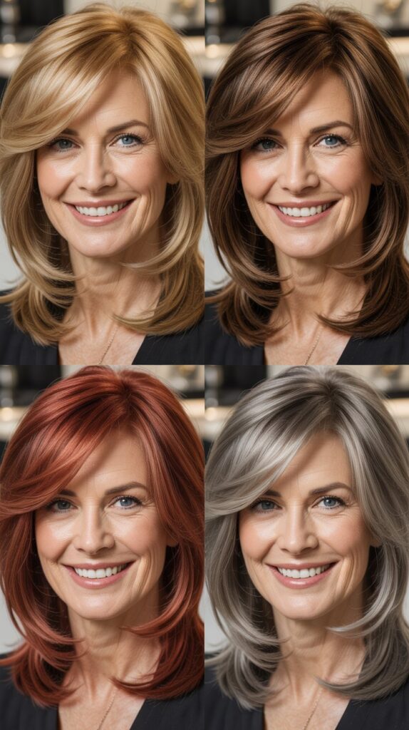 41 Modern Sassy Medium-Length Hairstyles for Older Women to Try Now 41 Midi Layers with All-Over Color and Gloss