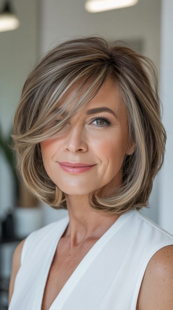 Textured Bob with Diagonal Bangs