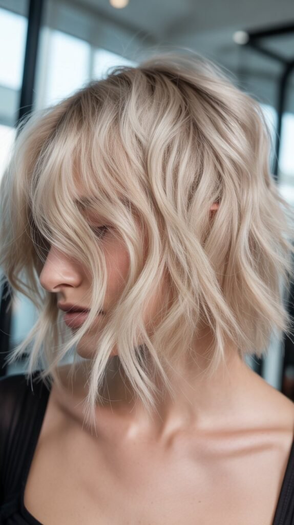 Choppy Platinum Lob with Texture