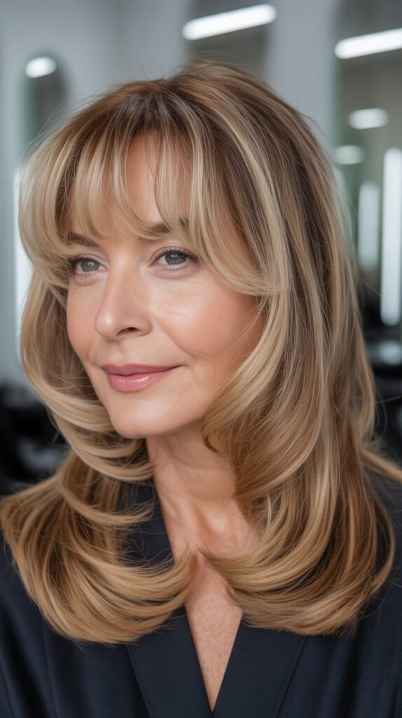  Colored and Highlighted Curtain Bangs: Dimension Through Color