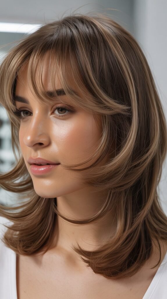 Layered Medium Cut with Soft Micro Bangs