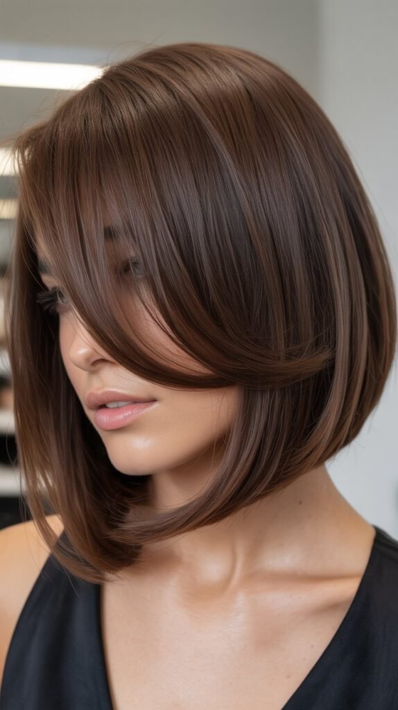 Sleek Lob with Asymmetrical Bangs