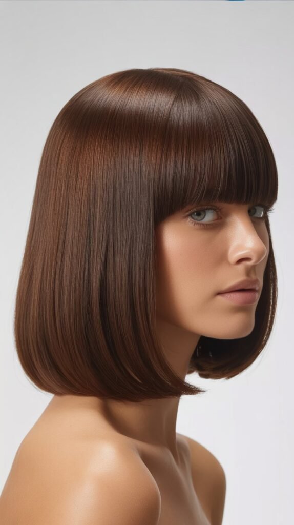 Classic Blunt Lob with Straight-Across Bangs