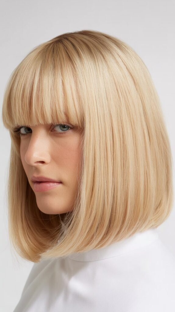 Blunt Cut Shoulder Bob with Straight-Across Bangs