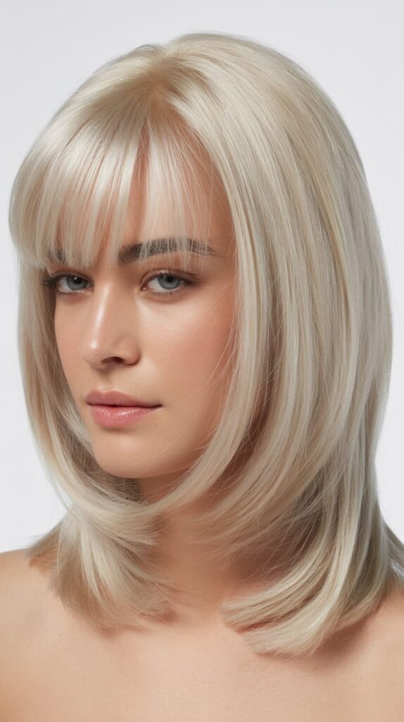  Blunt Micro Bangs with Silvery Blonde Blunt Cut Layers