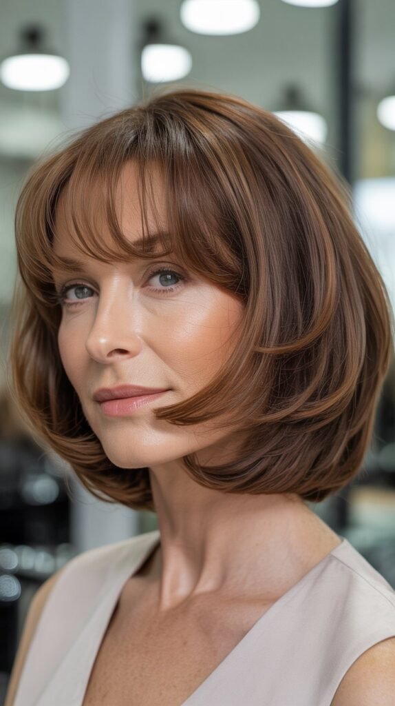 Rounded Bob with Soft Fringe for Gentle Femininity
