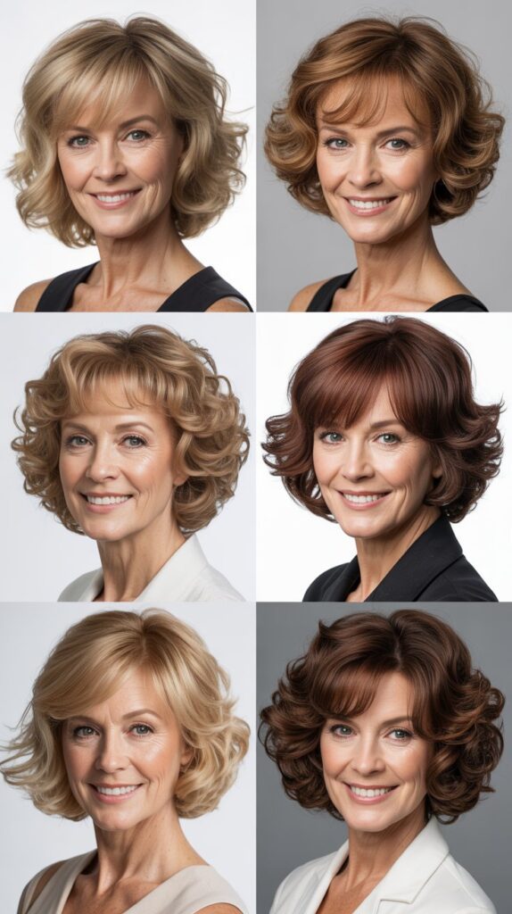 34 Short Bob Hairstyles with Bangs for Women Over 50 That Soften Features 14 Wavy Bob with Soft Fringe Bangs