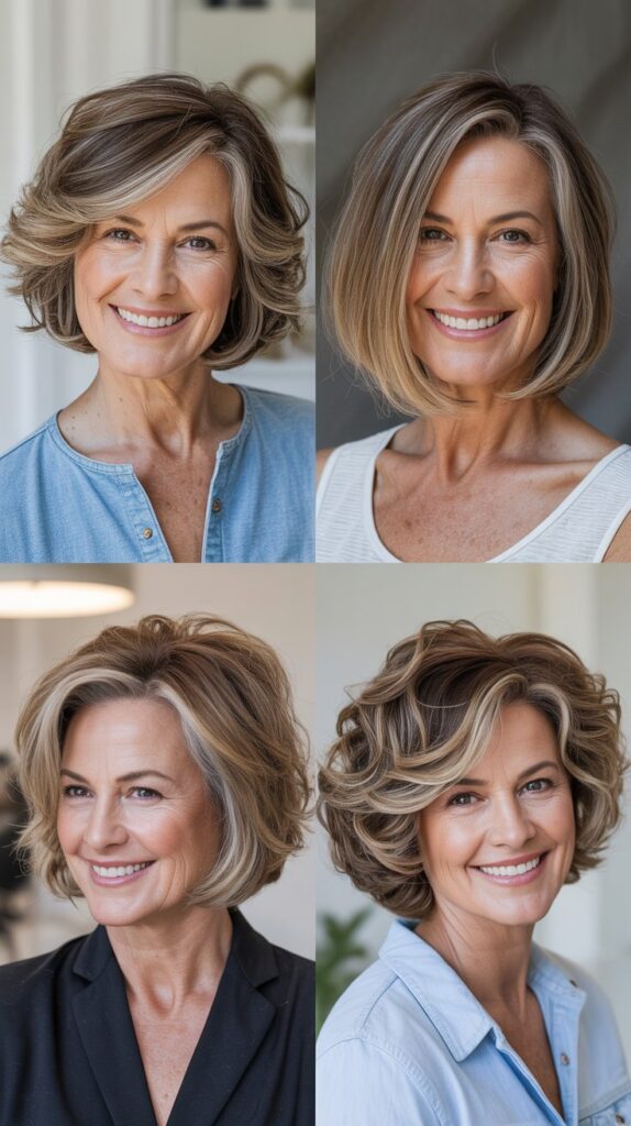 41 Modern Sassy Medium-Length Hairstyles for Older Women to Try Now 33 Layered Bob with Shadow Root