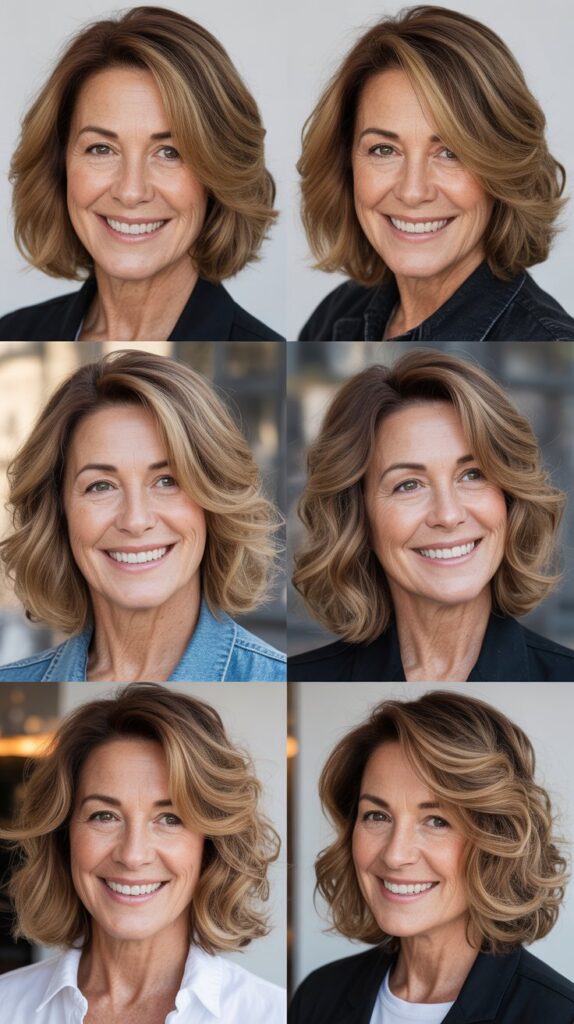 41 Modern Sassy Medium-Length Hairstyles for Older Women to Try Now 35 Rounded Lob with Soft Balayage