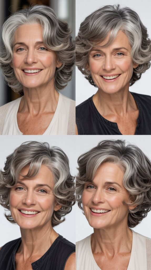 27 Must-Try Hairstyles for Women Over 60 with Fine Medium-Length Straight Hair 16 Layered Cut with Deep Side Part and Volume