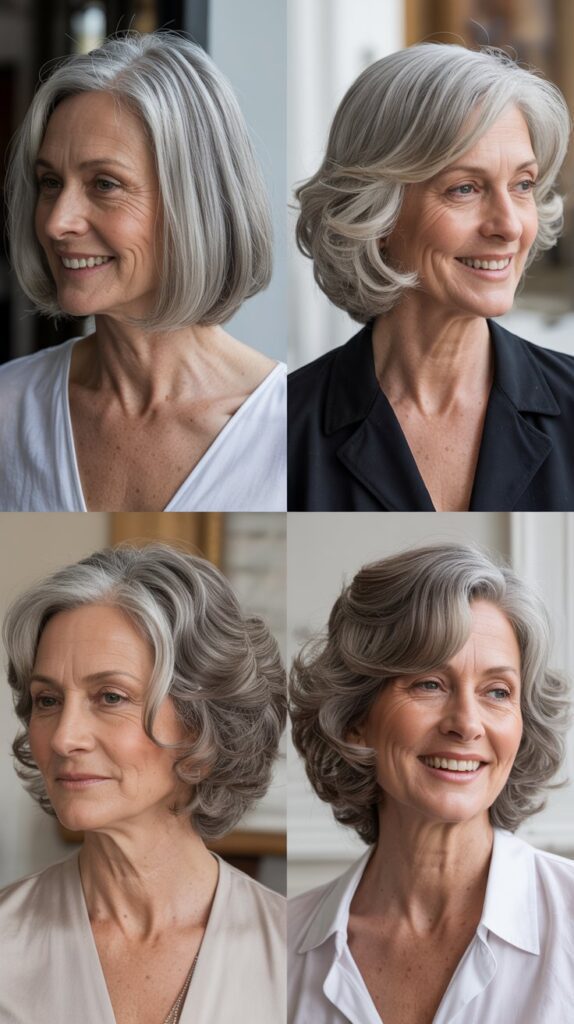 27 Must-Try Hairstyles for Women Over 60 with Fine Medium-Length Straight Hair 12 Angled Bob with Longer Front